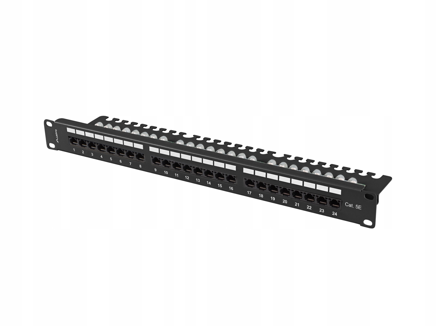 Patch panel Utp 19" Lanberg 24 porty 1U kat.5e czarny, z organizerem kabli