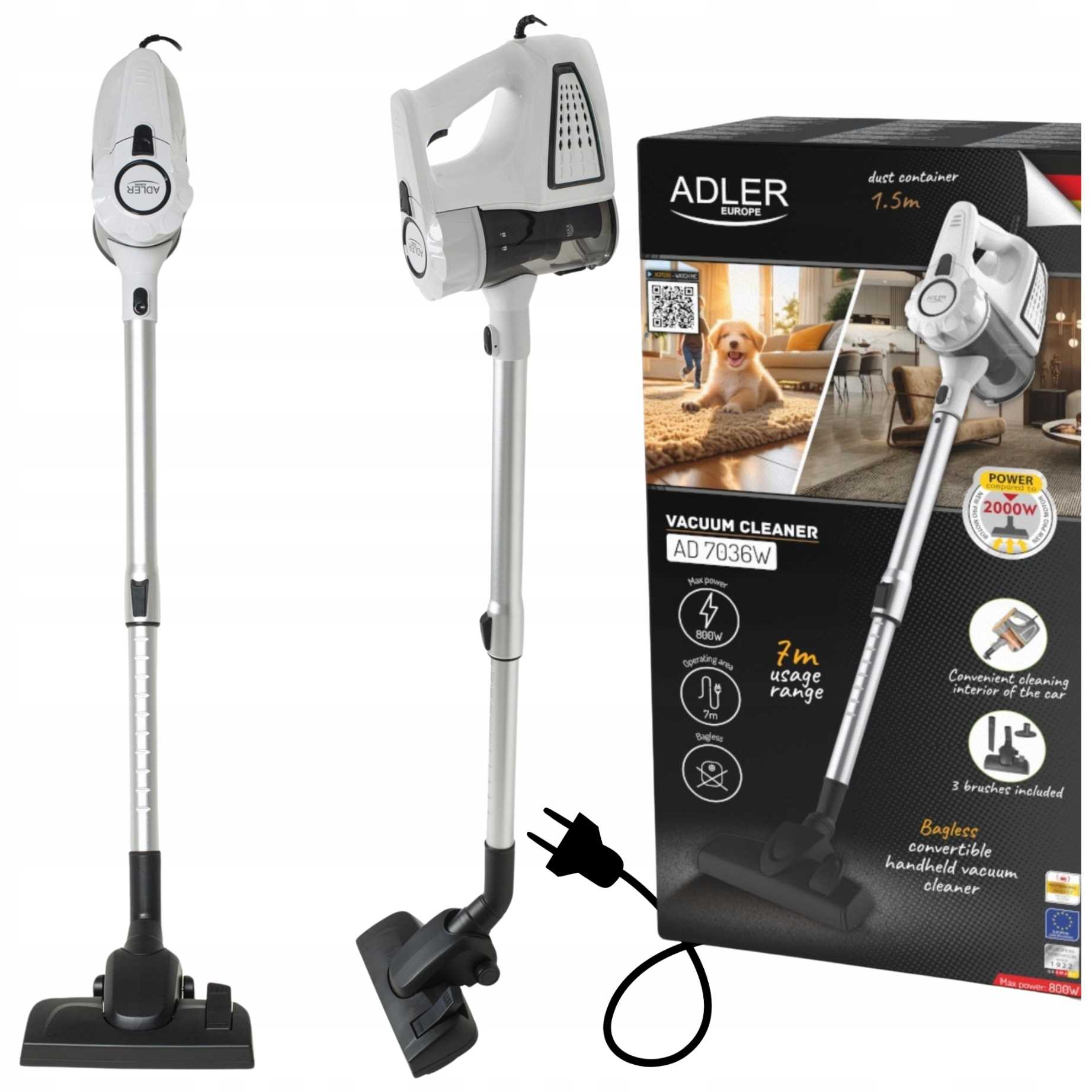 Vertikálny bezvreckový ručný vysávač s výkonom 800 W, kompaktný, ľahký