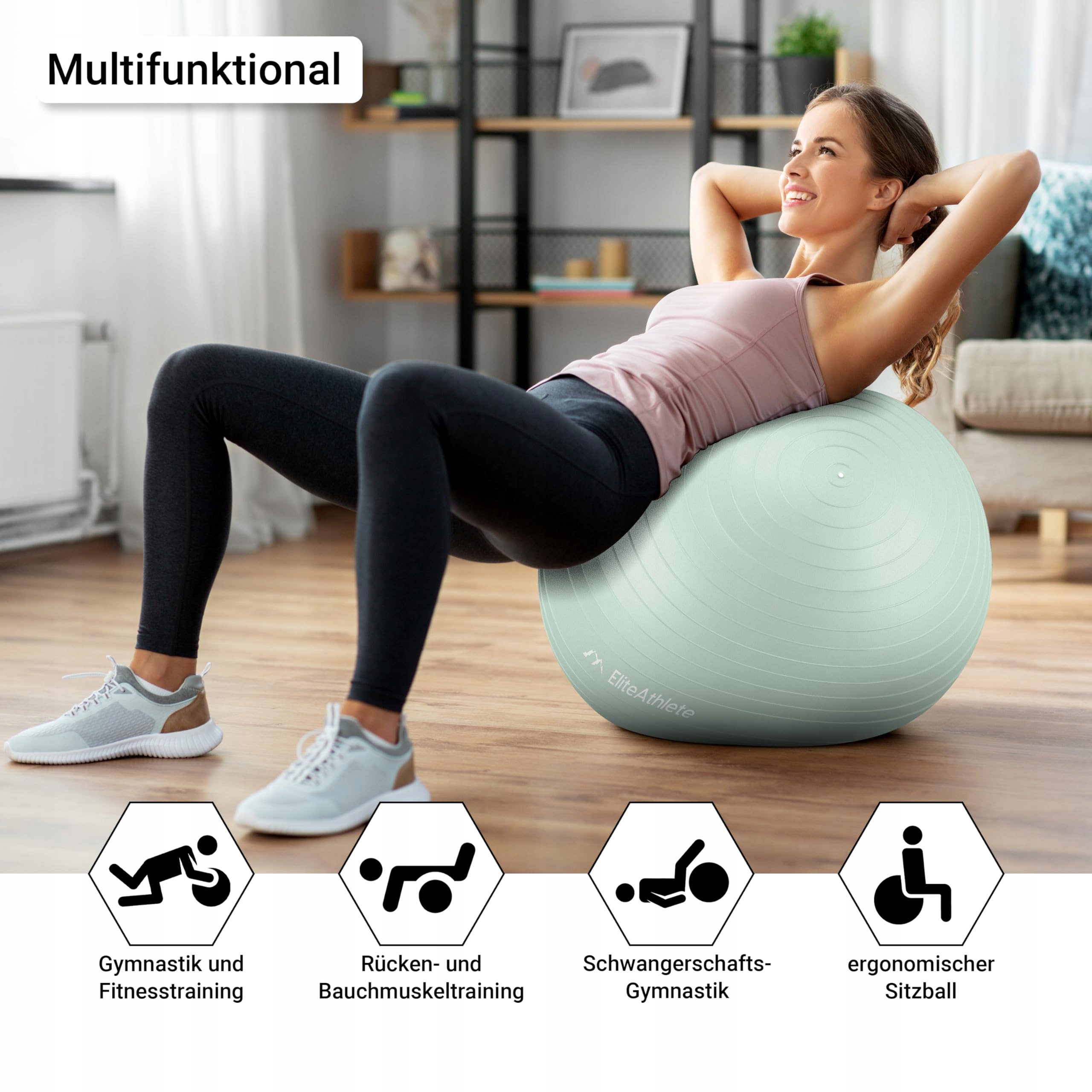 ELITEATHLETE Piłka Gimnastyczna 65cm Antywstrząsowa Do Jogi i Ciąży — miniatura 3