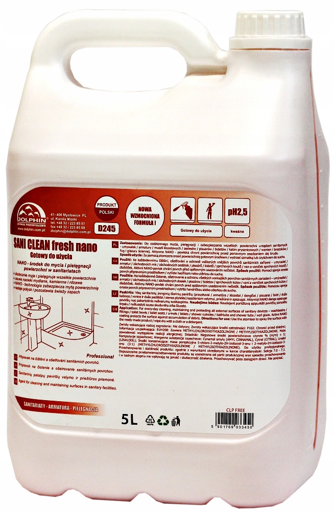 

Pianka Do Mycia Kabin Prysznicowych Sani Clean 5L