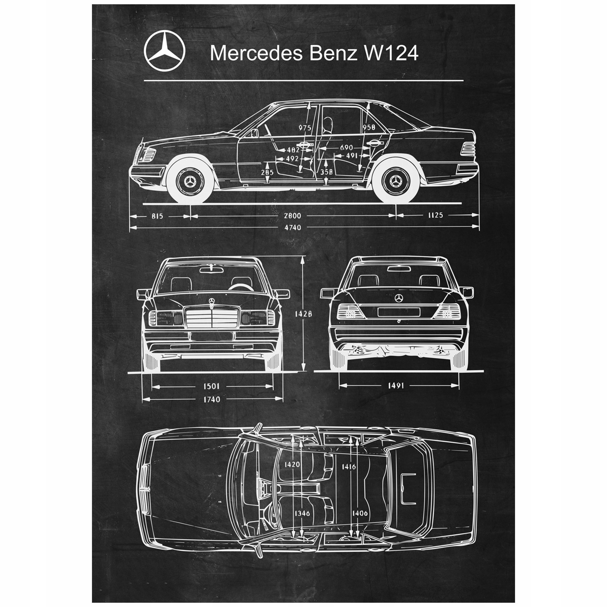 

Plakat Mercedes Benz W124 Retro Patent Schemat