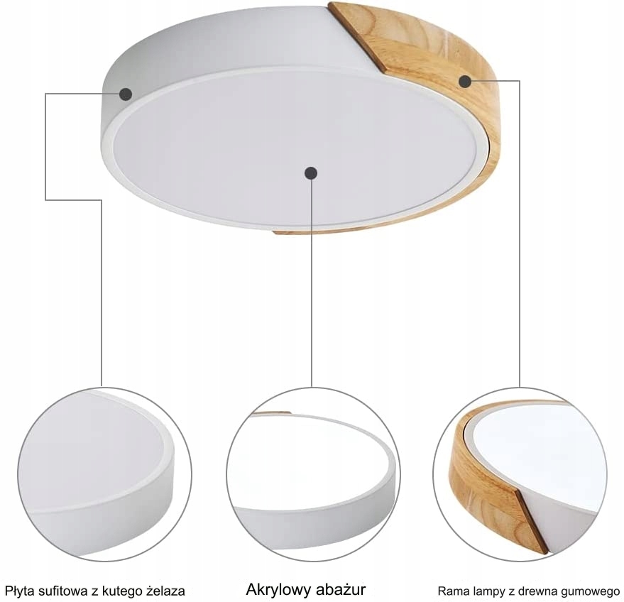 LAMPA SUFITOWA PLAFON LED OKRĄGŁE DREWNO 24W 6000K Marka Comely