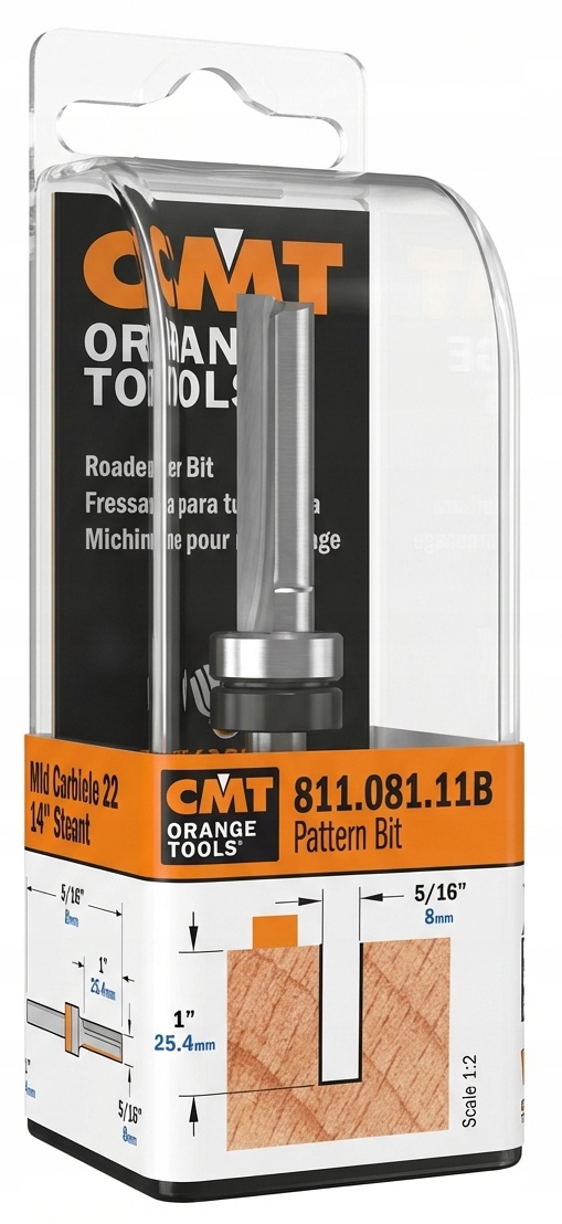 Frez trzpieniowy z górnym łożyskiem Hm 8x25,4mm Trzpień 6,35mm