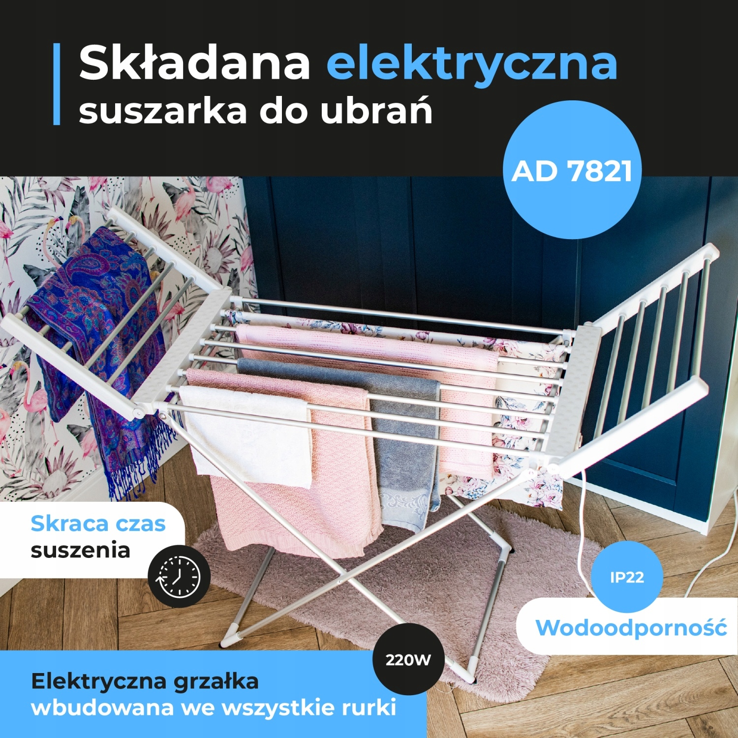AD 7821 Składana elektryczna suszarka do ubrań
