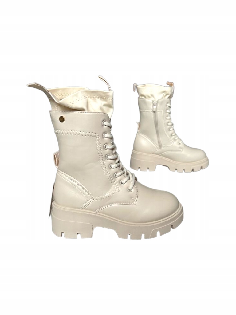 KREMOWE TRAPERKI Z WYSTAJĄCĄ CHOLEWKĄ WORKERY NA ZAMEK 39