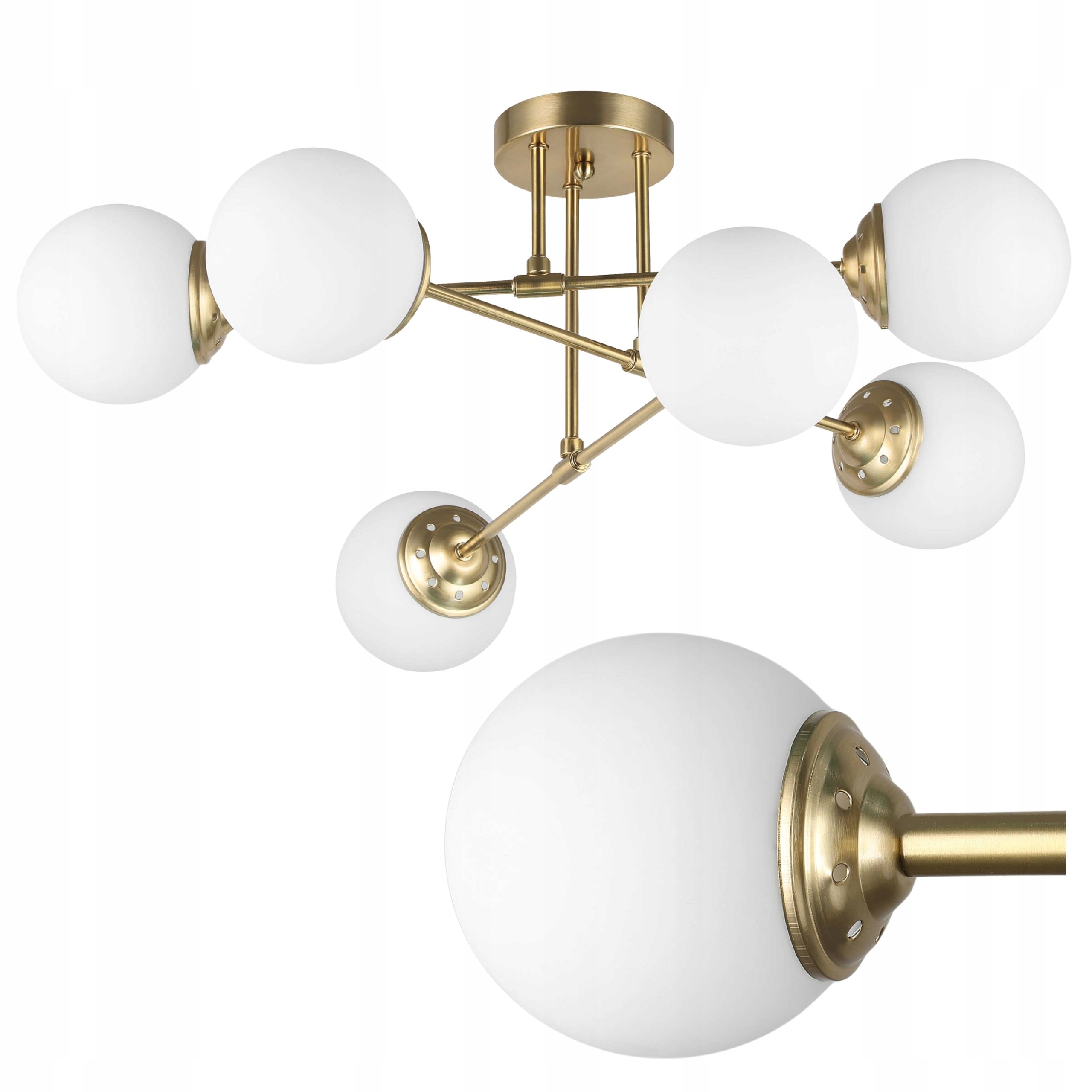 Lampa Sufitowa Wisząca Szczotkowane Złoto Białe Kule Szklane Duna 6xE27