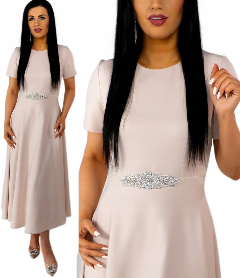 Dámské šaty na křtiny Elegantní šaty na svatební hostinu Béžová S