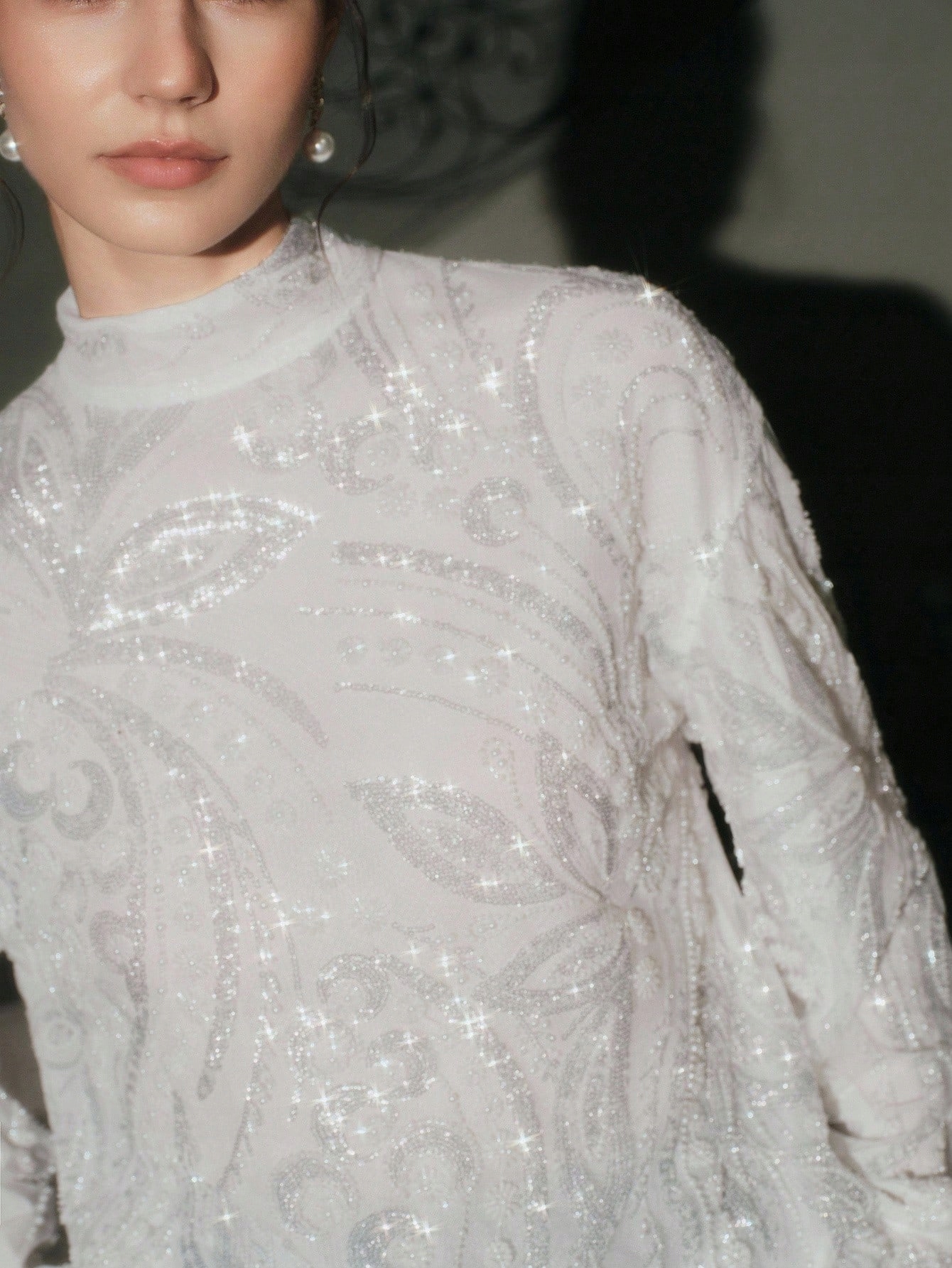 Flitrová Halenka Elegantní Večerní Bílá Premium Anewsta M 38