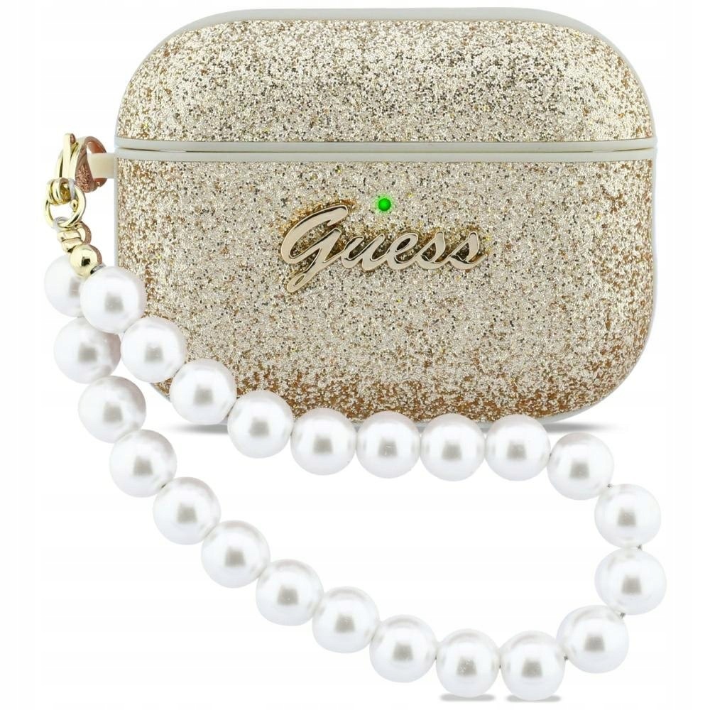 Pouzdro Guess Glitter Pearl Strap pro AirPods Pro 3 zlaté