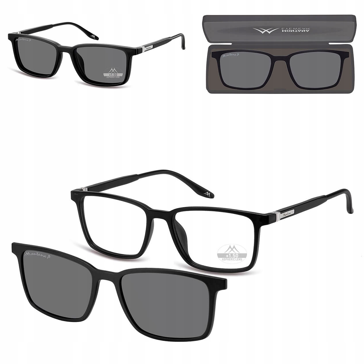 2w1 Okulary +1,50 Plusy do Czytania z Nakładką Przeciwsłoneczną Polaryzacja