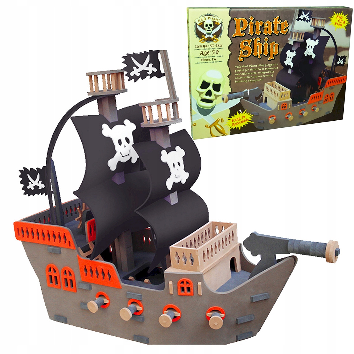 MATA PIANKOWA PUZZLE KOLOROWE STATEK PIRACKI 5+