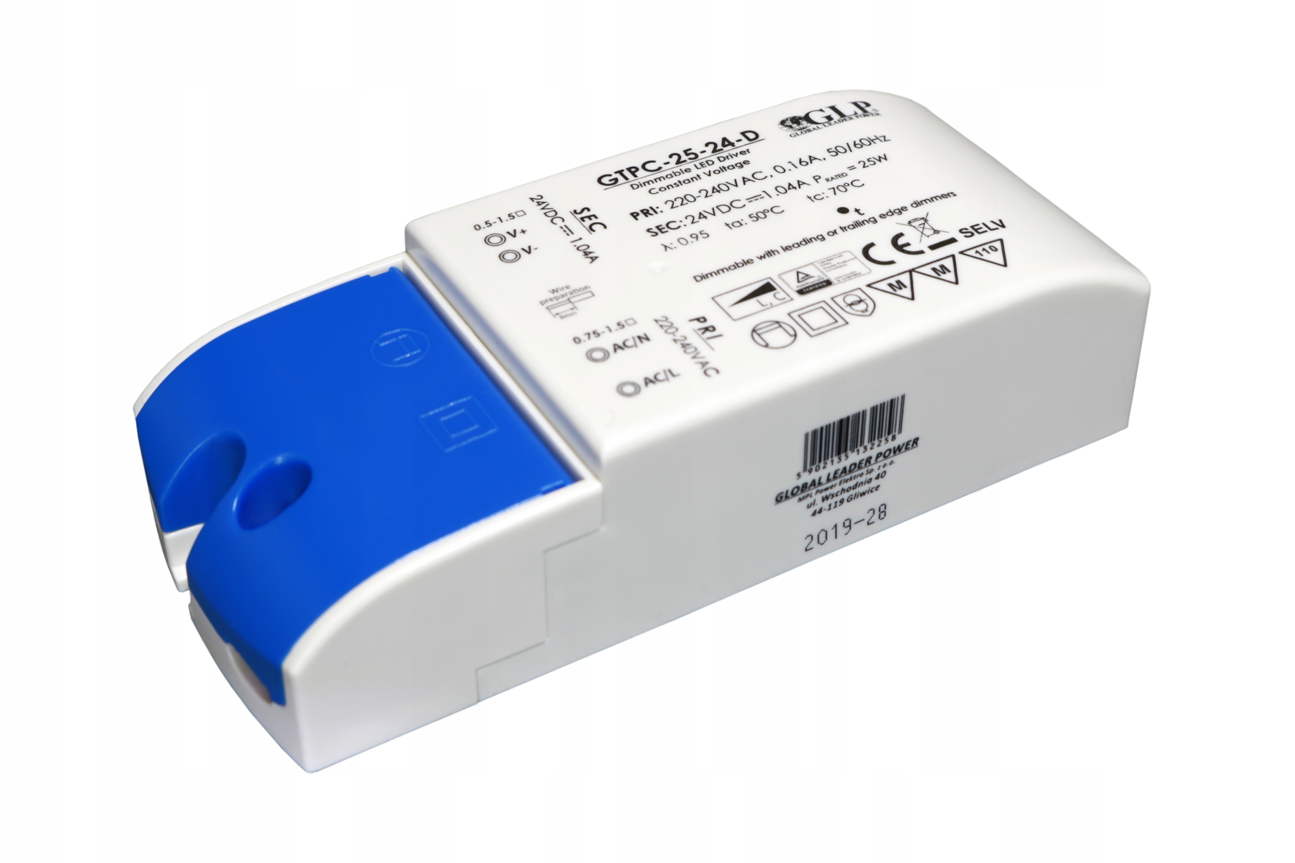 GTPC-25-24-D: GLP PSU Triac dimmable LED driver 24V / 0.1-1.04A, GLP