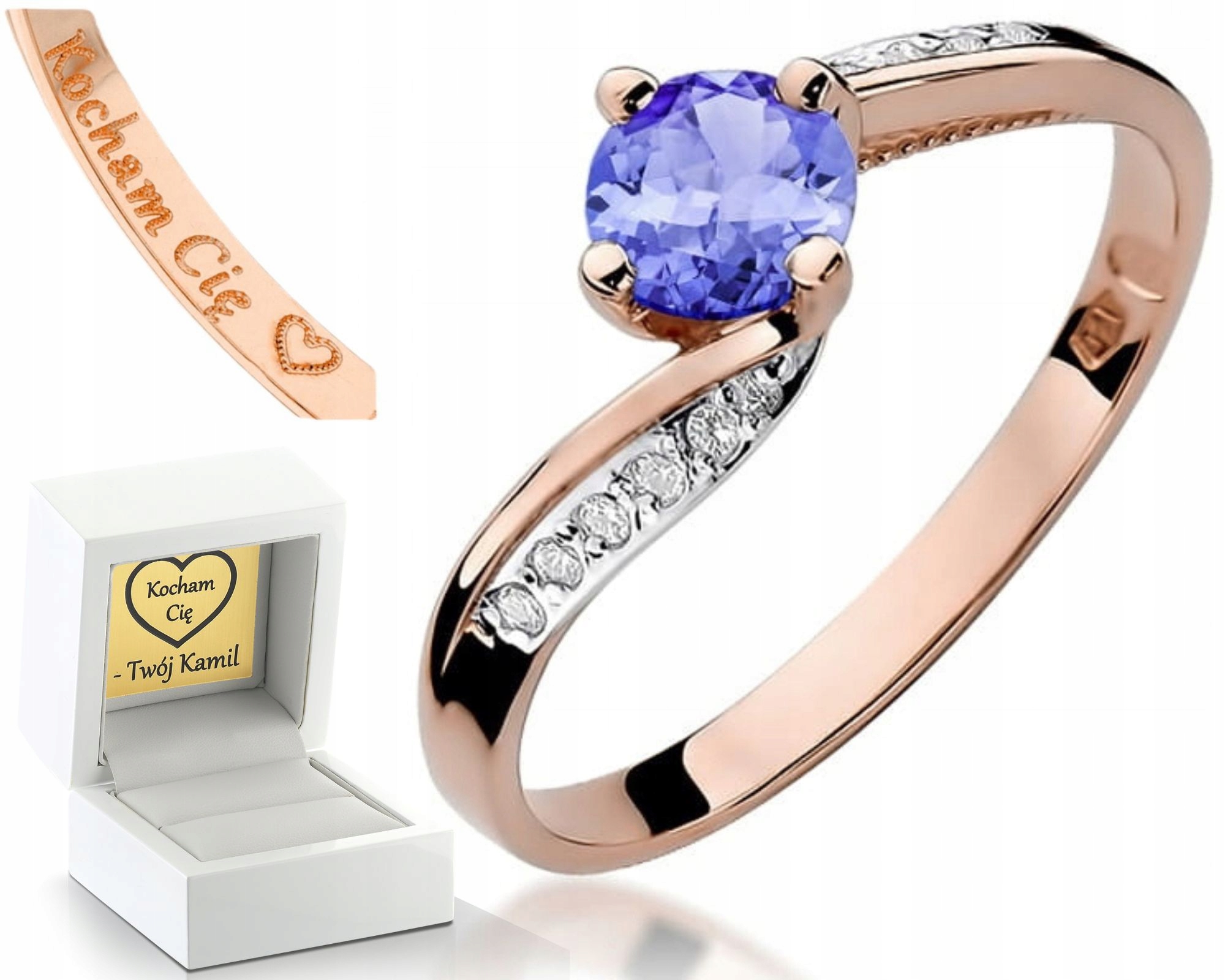 Prstýnek Prsten Z Růžového Zlata S Tanzanitovými Diamanty 585 Gravírování 585