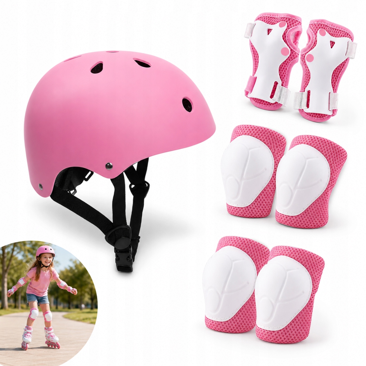 Kask Rowerowy Regulowany Ochraniacze Komplet Na Rolki Rower Deskorolkę S/m