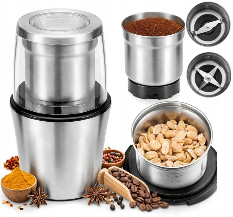Młynek elektryczny do kawy ziaren przypraw orzechów ziół Rozdrabniacz 2w1