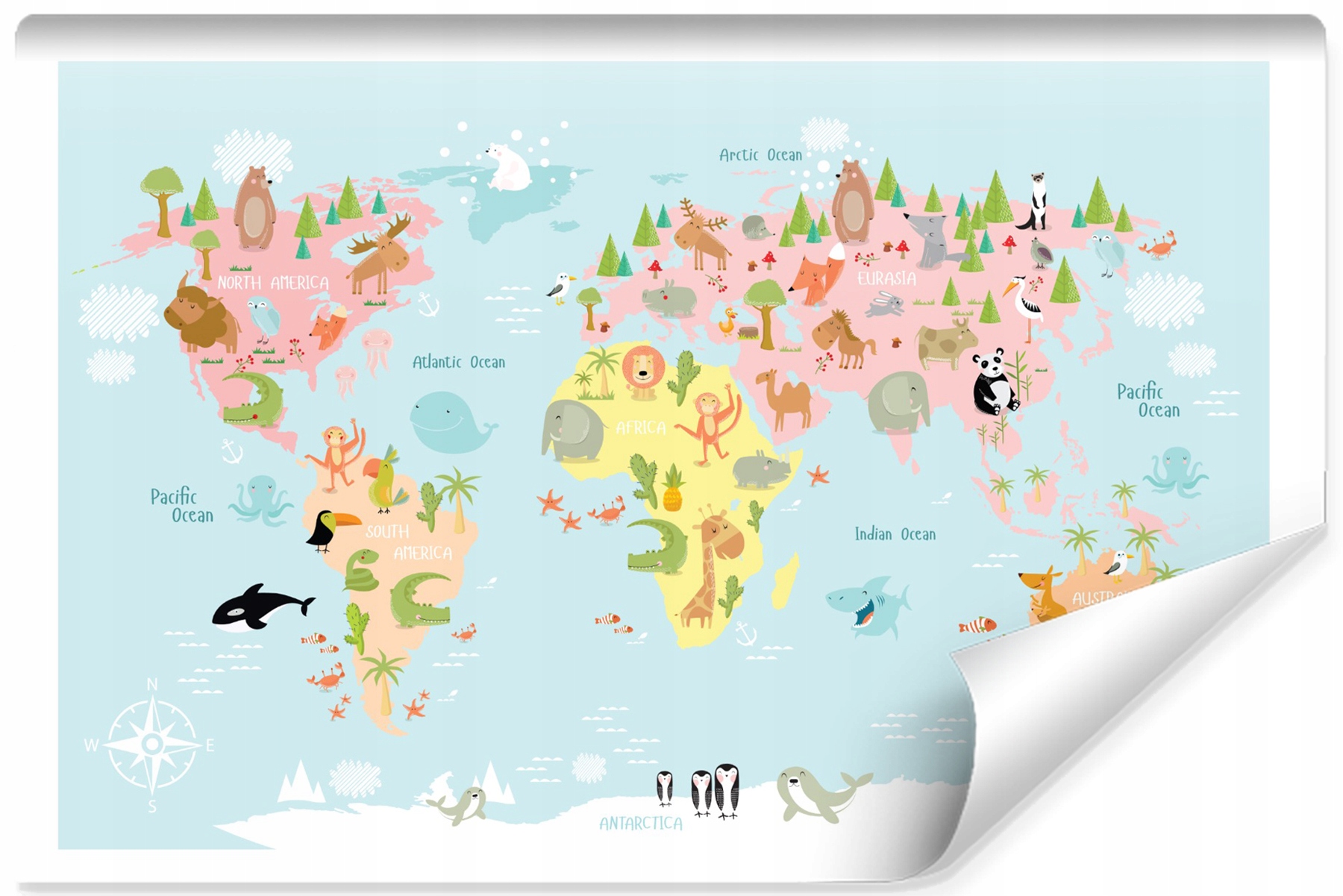 

Fototapeta Dziecięca Mapa Świata Zwierzęta 300x210