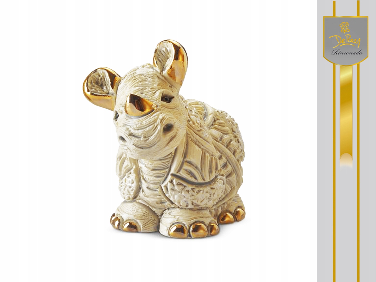 Keramická Figurka Malý Nosorožec Biela Ručne Maľovaná Zberateľská