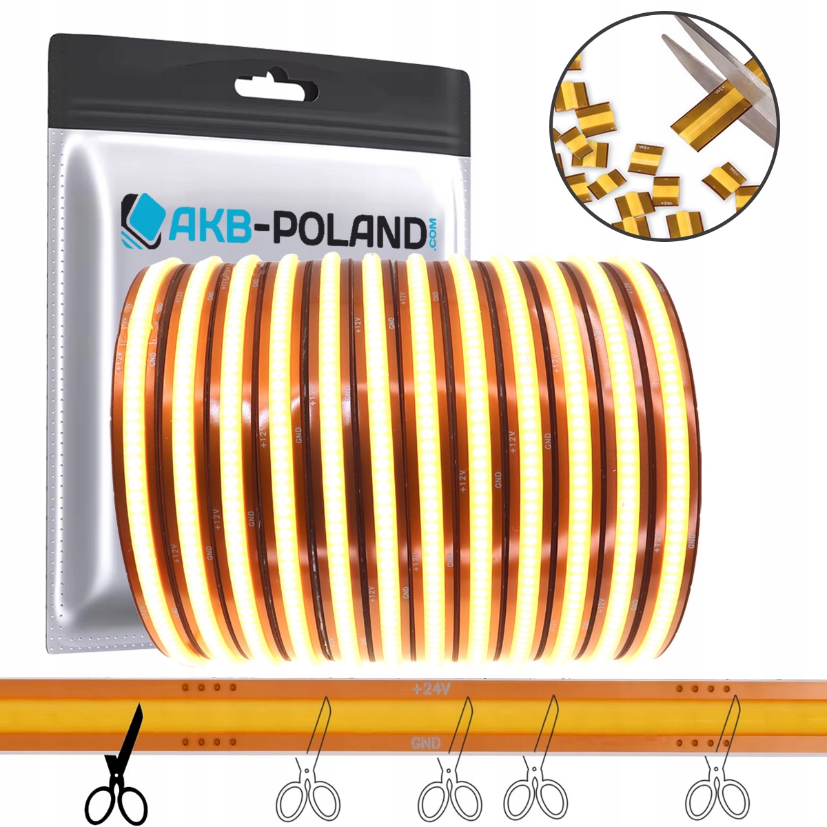 Led pásek Cob 12V Neon 528 5M Rolka Bílá Neutrální Free Cut Libovolné Řezání