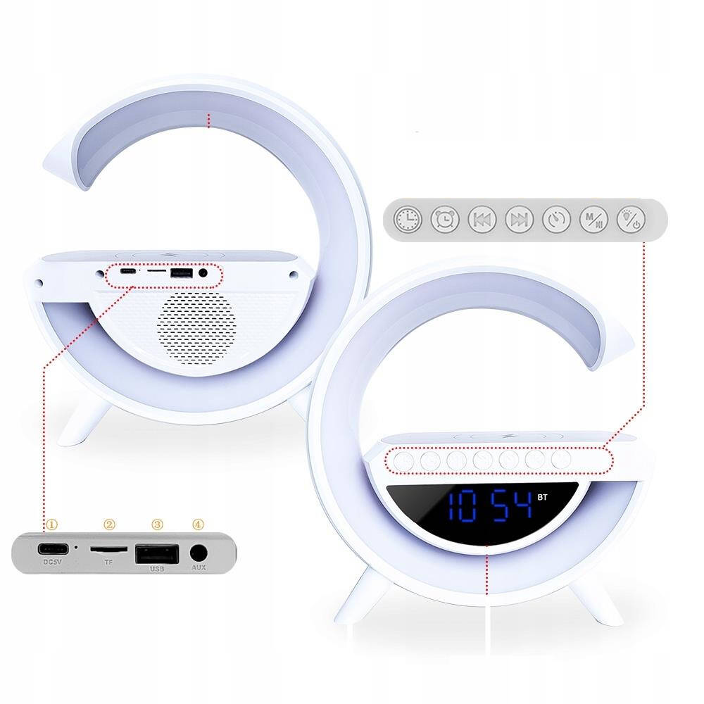 LAMPKA LED RGB GAMINGOWA ŁADORAWKA INDUKCYJNA QI ZEGAR BUDZIK GŁOŚNIK RADIO Marka inna