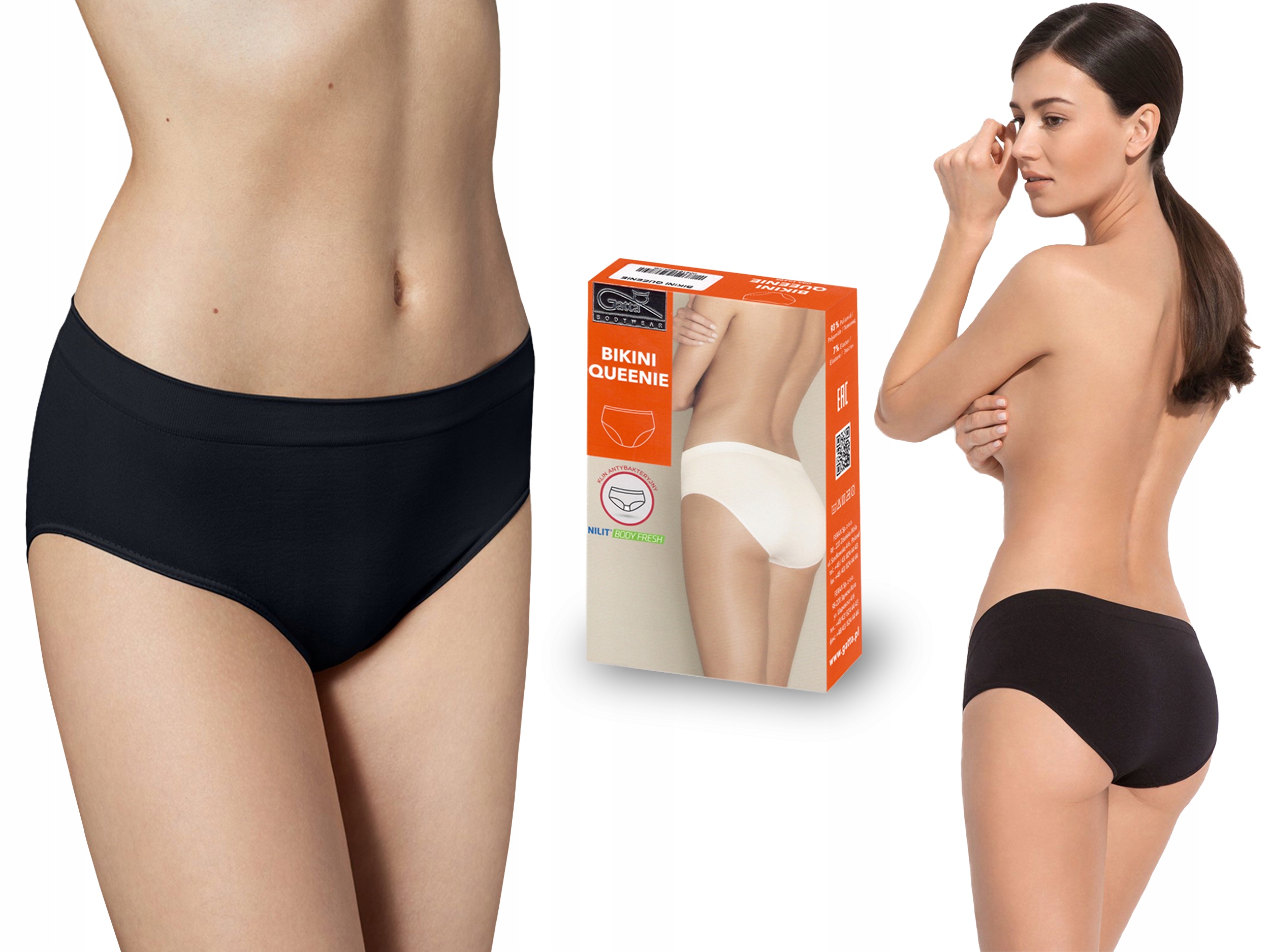 

Bezszwowe figi Bikini Queenie Gatta, czarne, S