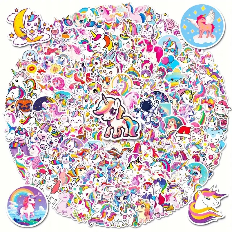 200x NAKLEJKI JEDNOROŻCE UNICORN WLEPY STICKER MIX WODOODPORNE JEDNOROŻEC