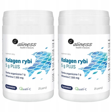 2x Aliness Kolagen Rybi 5g Plus z Siarka i Wit. C w proszku Stawy Kości