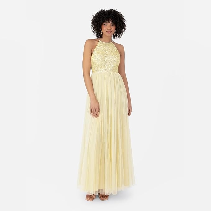 Maya Deluxe Šaty Maxi Žluté Zdobené Zipem 38 6FA