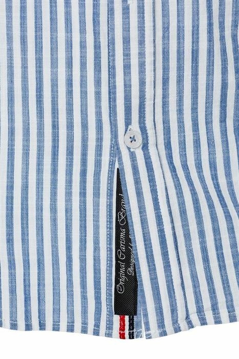 PRZEWIEWNA KOSZULA MĘSKA LNIANA LEN NIEBIESKIE PASKI - M Kolor niebieski