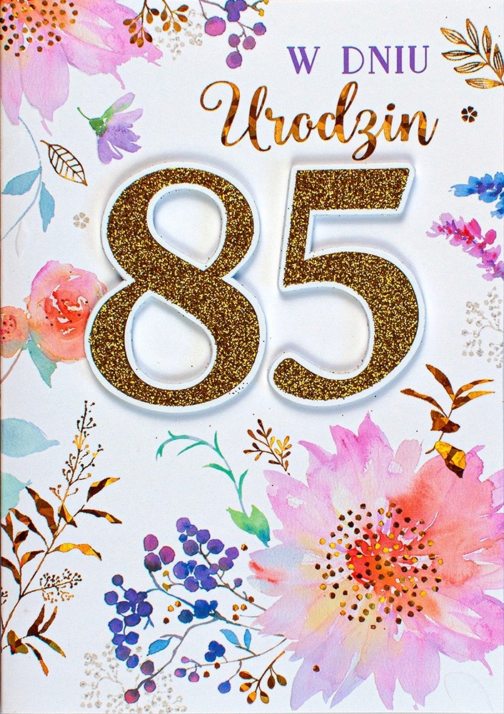 

na 85 urodziny kartka z brokatem lux M901