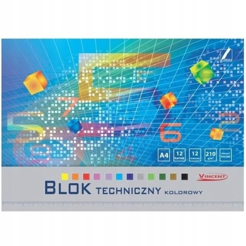 Blok techniczny kolorowy A4 12k. Vincent 210g KRES