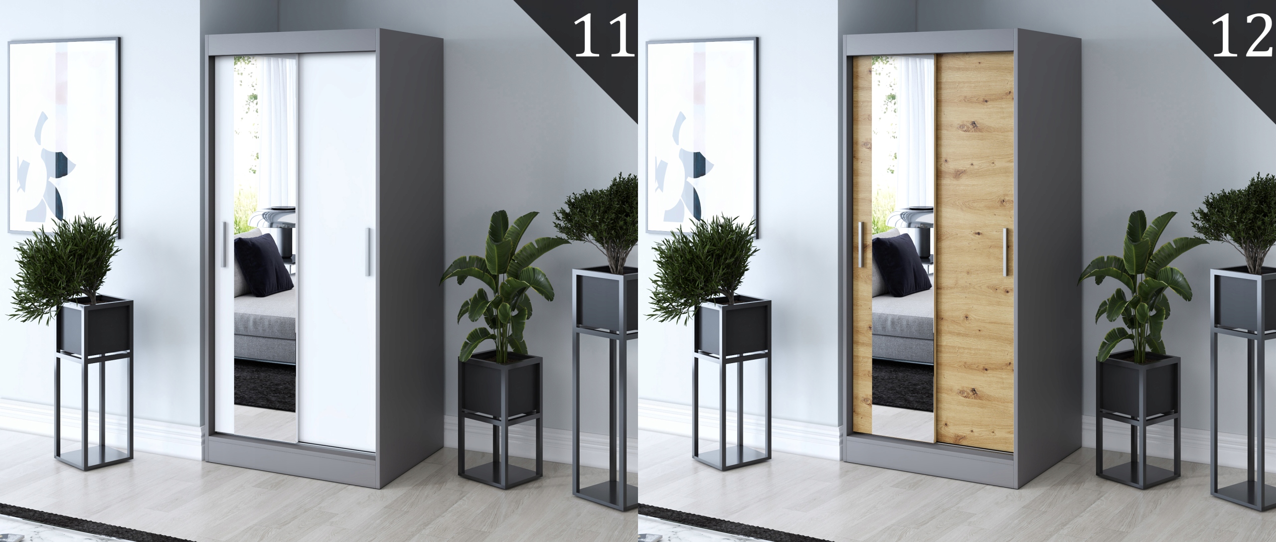 Szafa Przesuwna 90 ARTISAN Garderoba Lustro Wysokość mebla 200 cm