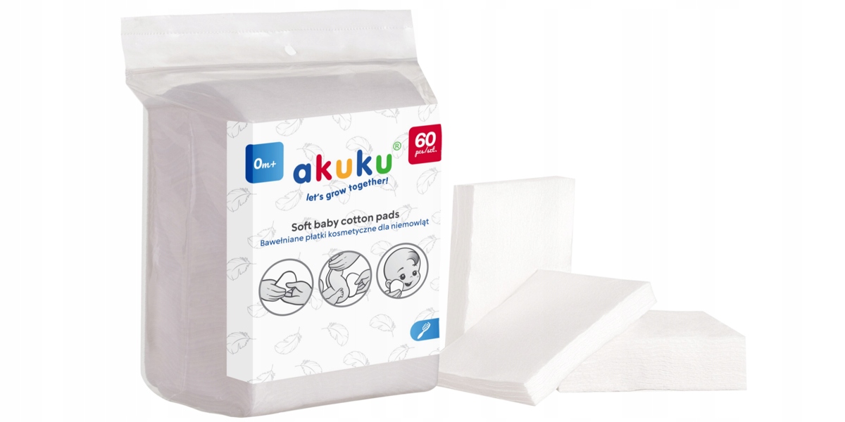 DUŻE PŁATKI KOSMETYCZNE DLA NIEMOWLĄT WACIKI x600 AKUKU Kod producenta A0003