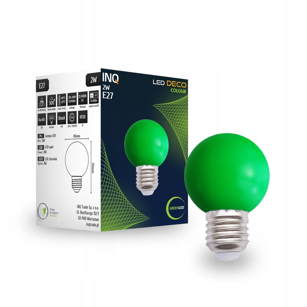 

Żarówka Led 2W E27 Zielona Kulka ozdobna