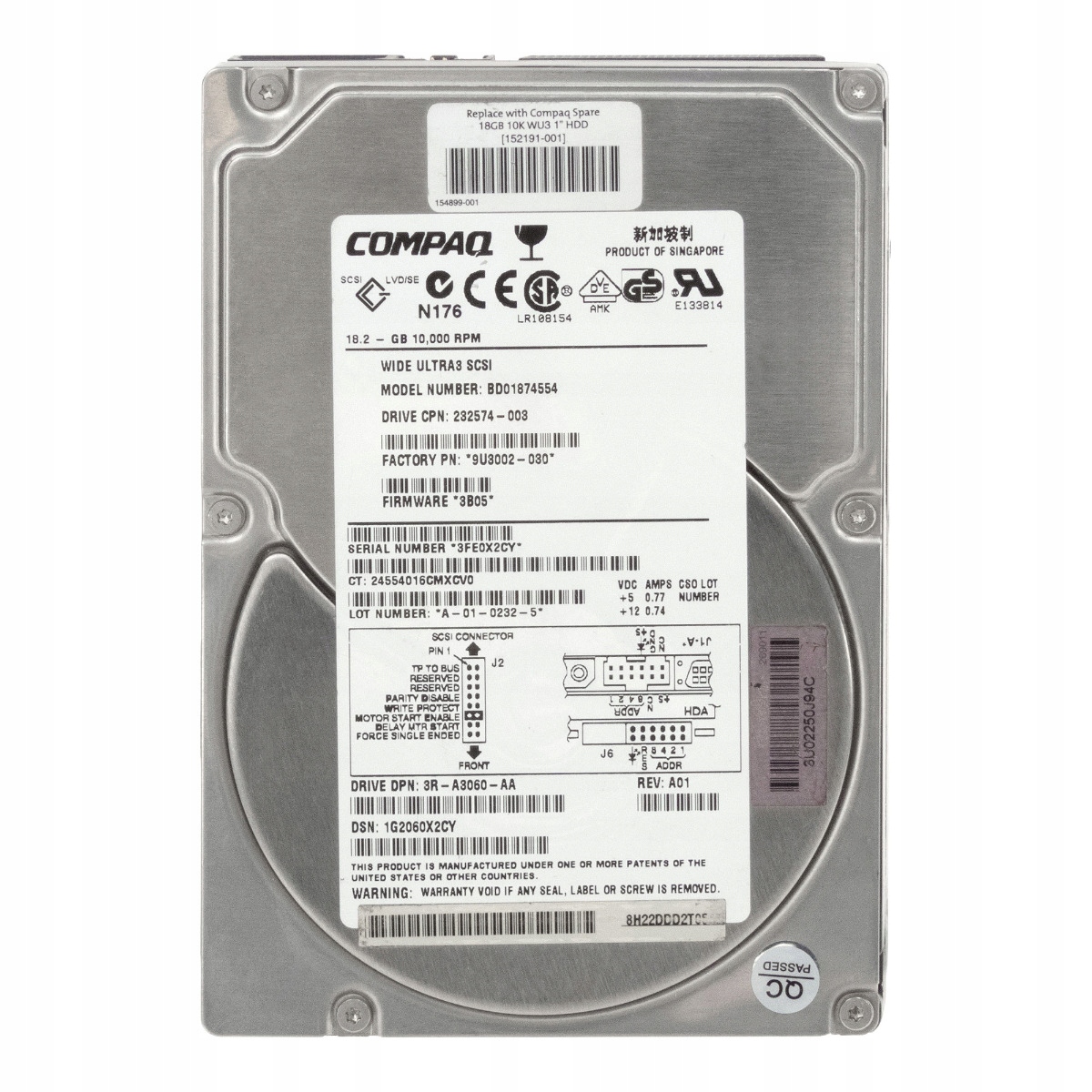 Compaq 232574-003 18,2 Gb 10K Scsi Ultra3 3,5'' BD01874554