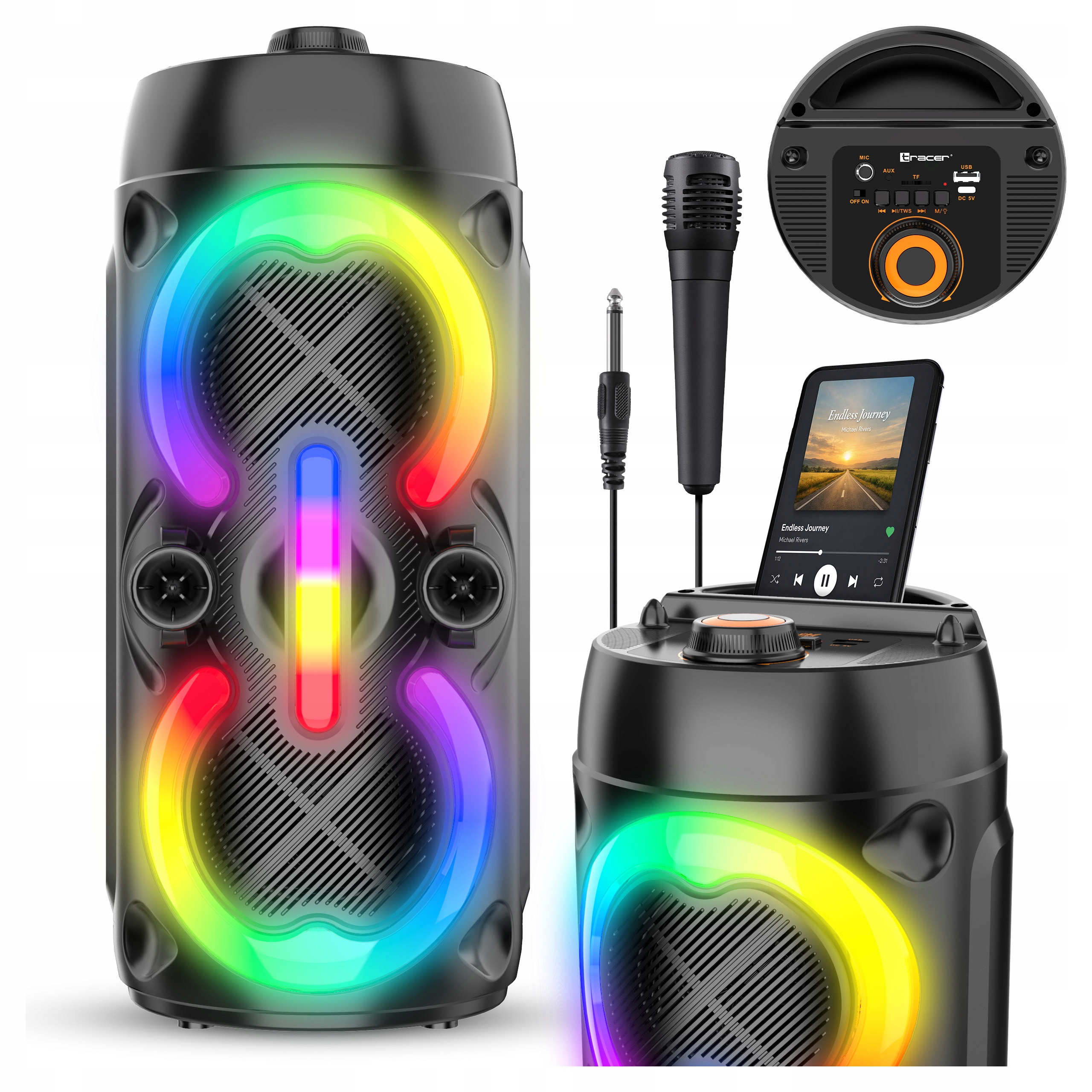 Duży Głośnik Boombox Bluetooth Przenośny Bezprzewodowy Usb Karaoke Rgb 20W