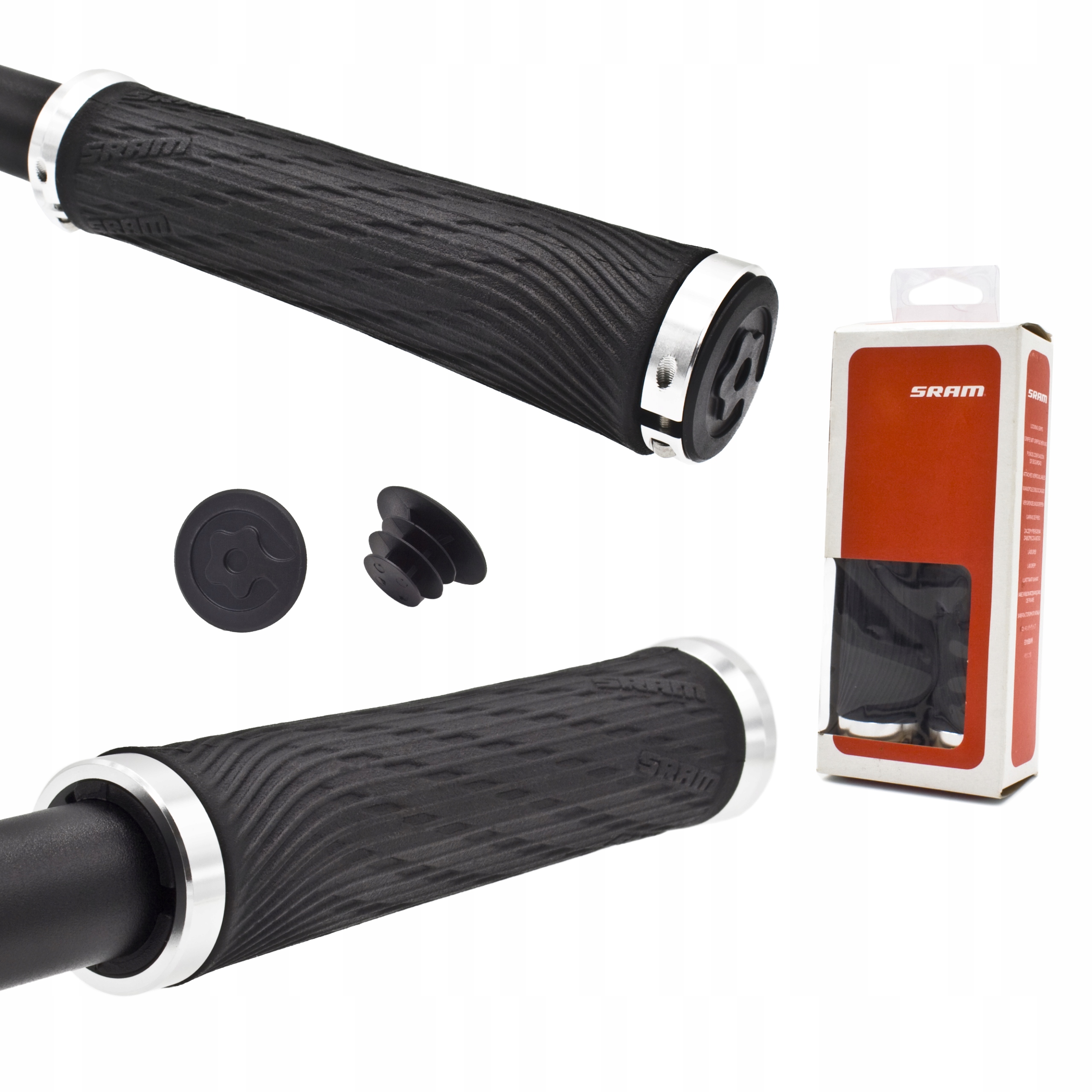Chwyty kierownicy Gripy rowerowe Sram 125 mm czarne srebrna obejma