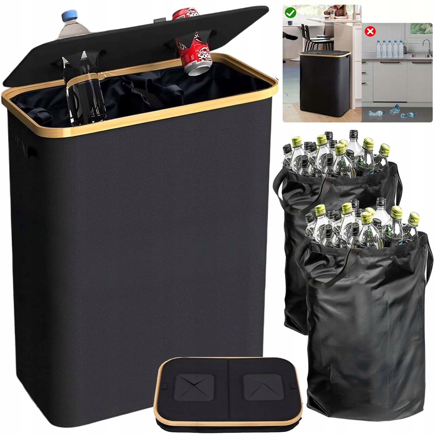 Koš Nádoba Na Láhev Recyklační Plechovky 140 L Velký S 2 Vyjímatelnými Sáčky