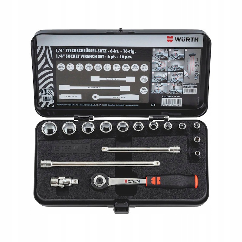 Wurth Sada Nástrčných Kľúčov Zebra Profesionálna 1/4 Palca 16 Ks 09651116