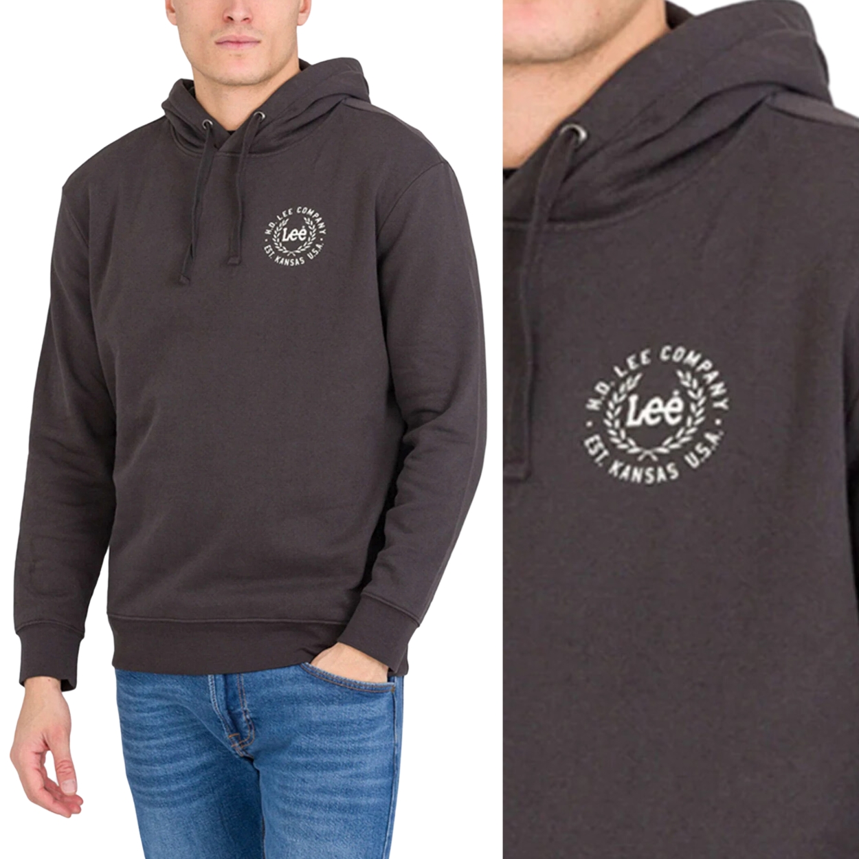 Lee Logo Hoodie Washed Black černá bavlněná mikina s kapucí Regular XXL