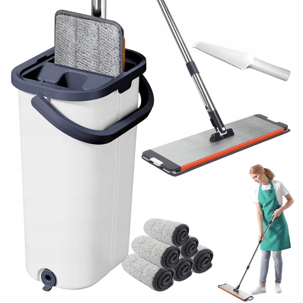 Levně Flat Se Ždímačem Mop Plochý Otočný O 360° 40 CM Nerezová Ocel