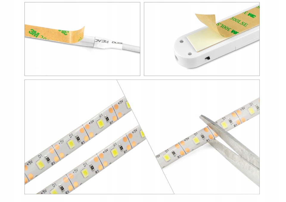 TAŚMA LED SZAFY MEBLI CZUJNIK RUCHU BATERIE USB 1m Moc 2.4 W