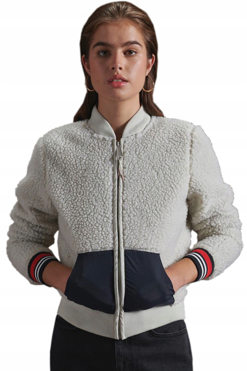Superdry Plyšová Bunda Bomber Ecru (44)