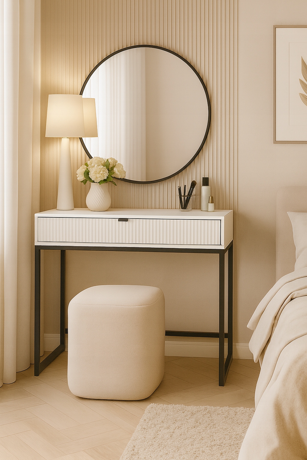 Toaletka 80x50x76 cm ryhovaná, čierne nohy, biela matná