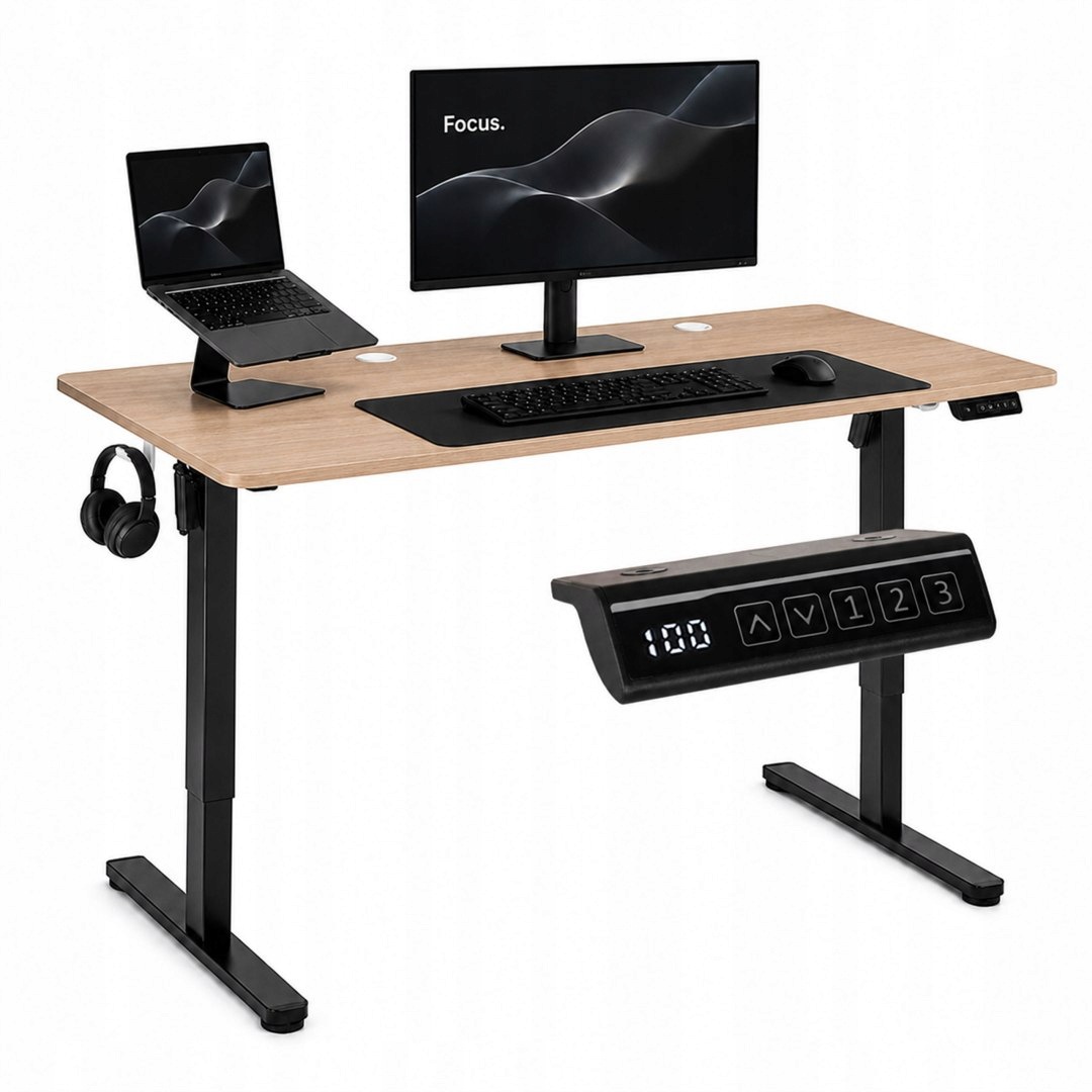 Elektrický stôl 120 x 60 cm, zdvíhací, nastaviteľná výška 72-118 cm, svetlý