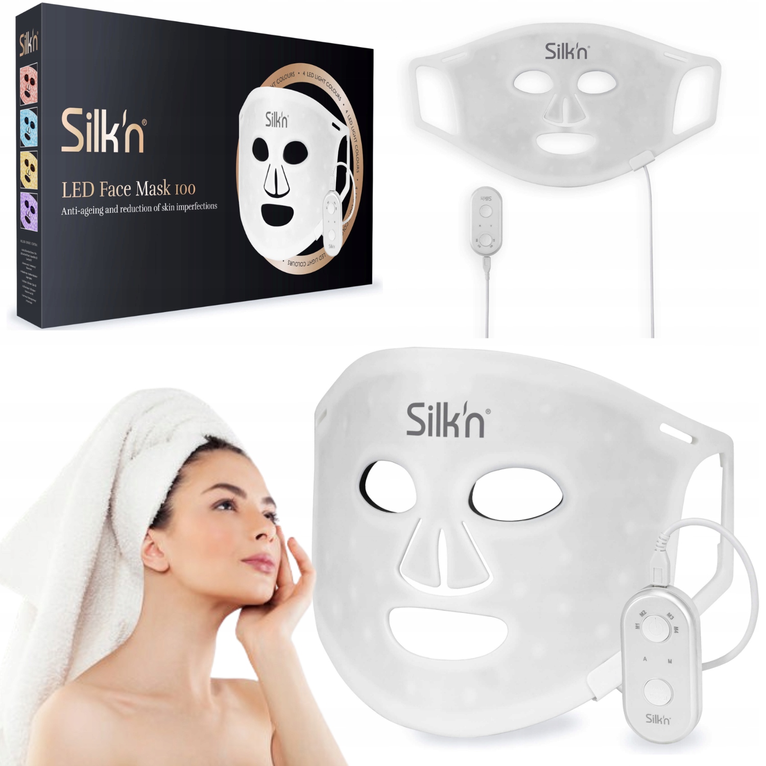 MASKA LED NA TWARZ SILK'N FACE MASK TERAPIA FOTONOWA ŚWIATŁEM 4 KOLORY 4w1