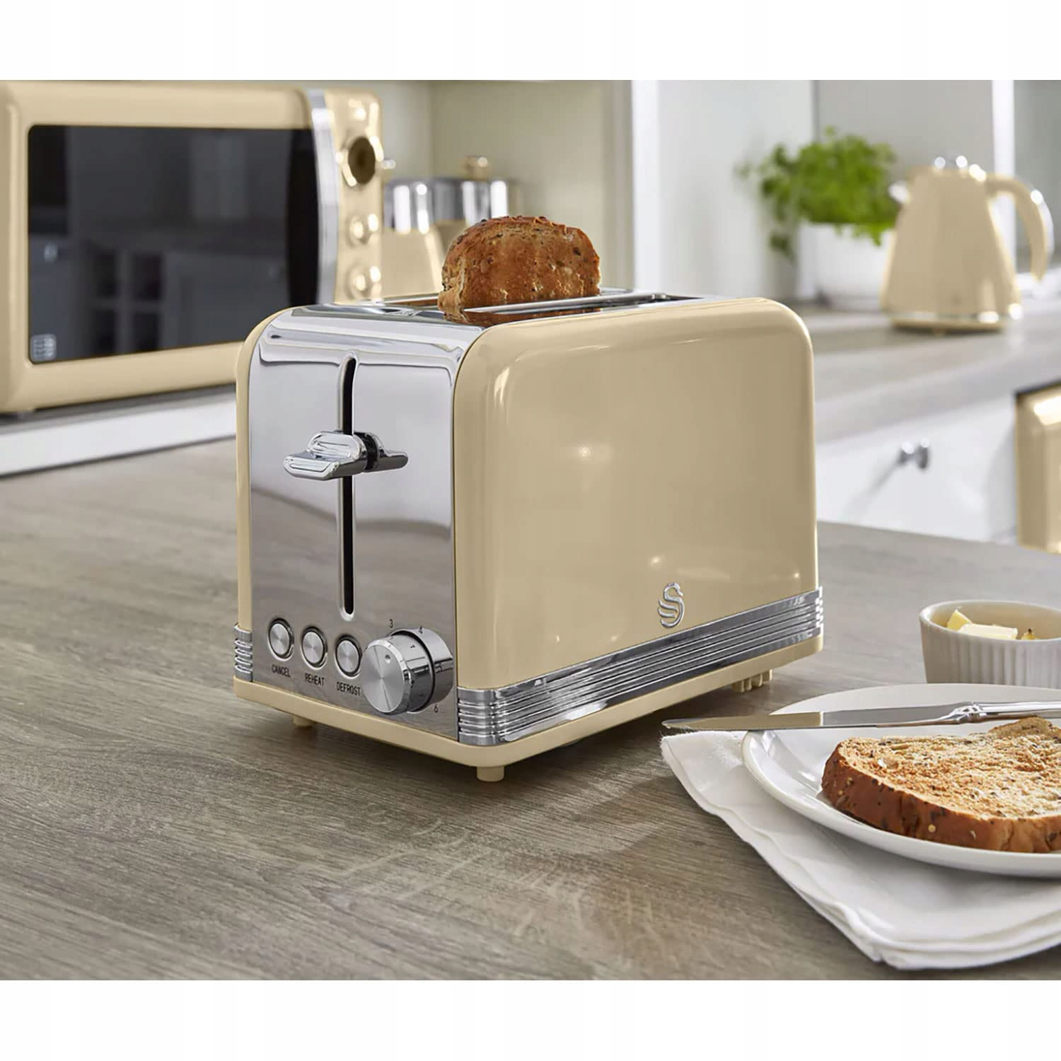 SWAN Retro Toster 2-Slotowy Vintage Design 6 Stopni Regulacji 815W Kremowy — miniatura 2