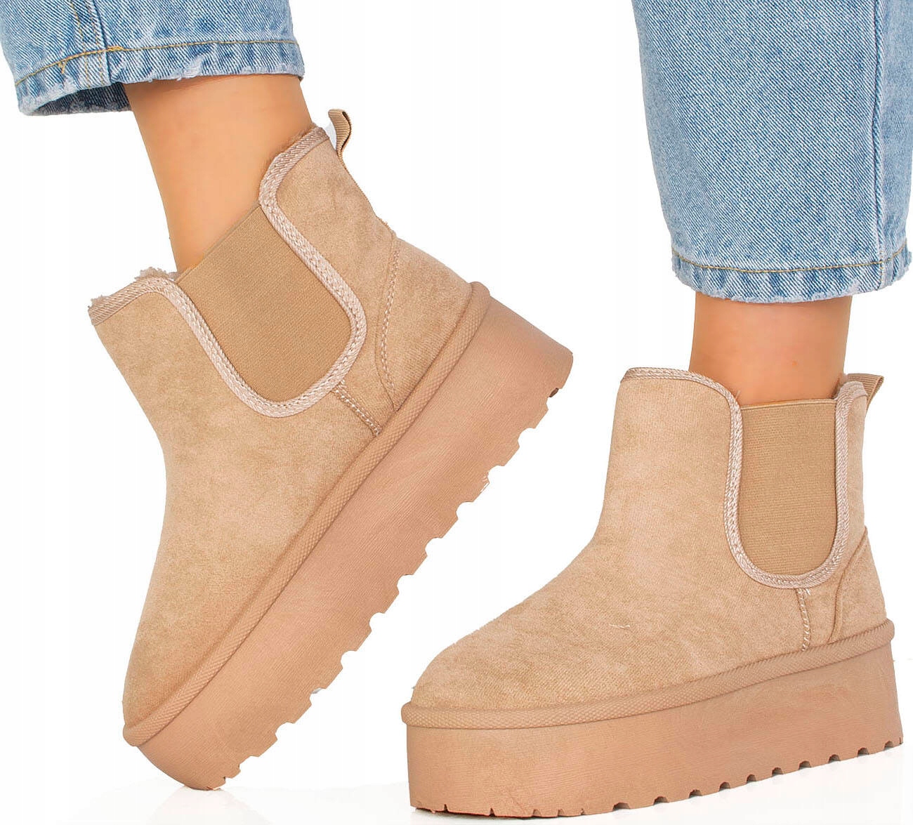 ŚNIEGOWCE BEŻOWE OCIEPLANE KHAKI BOTKI NA PLATFORMIE WSUWANE 40 Marka inna