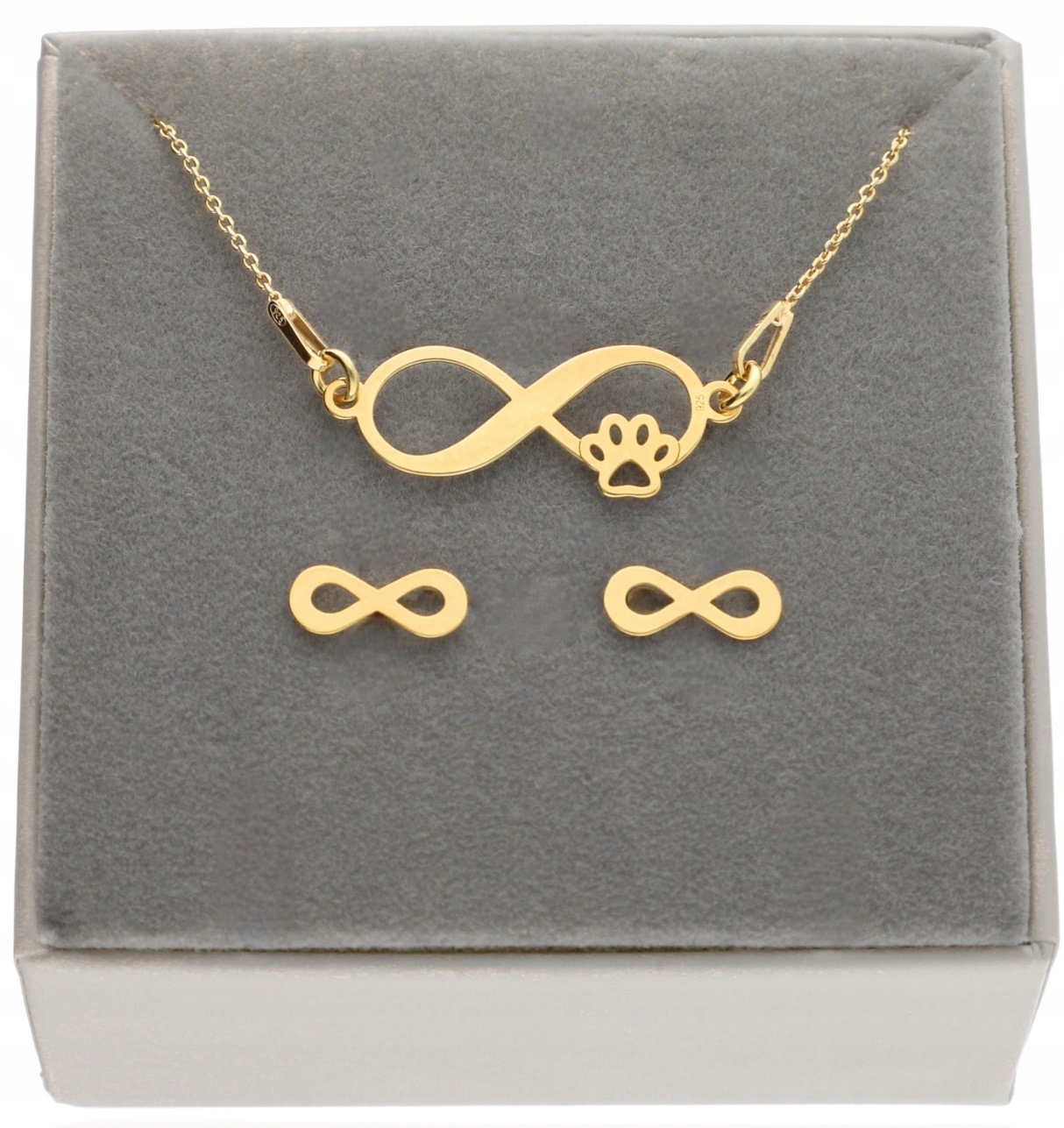 Zlatý komplet šperků nekonečno Tlapka náušnice náhrdelník Gravírování