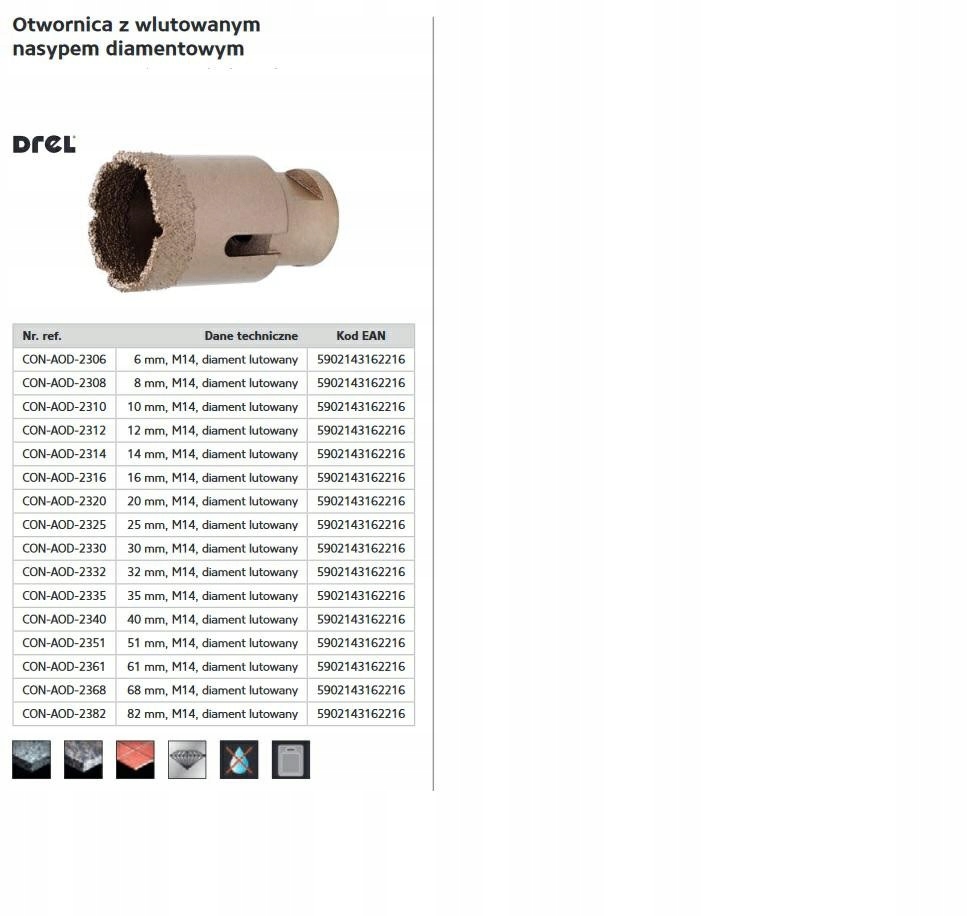 DREL KORONA M14 Z NASYPEM DIAMENTOWYM LUTOWANYM 68