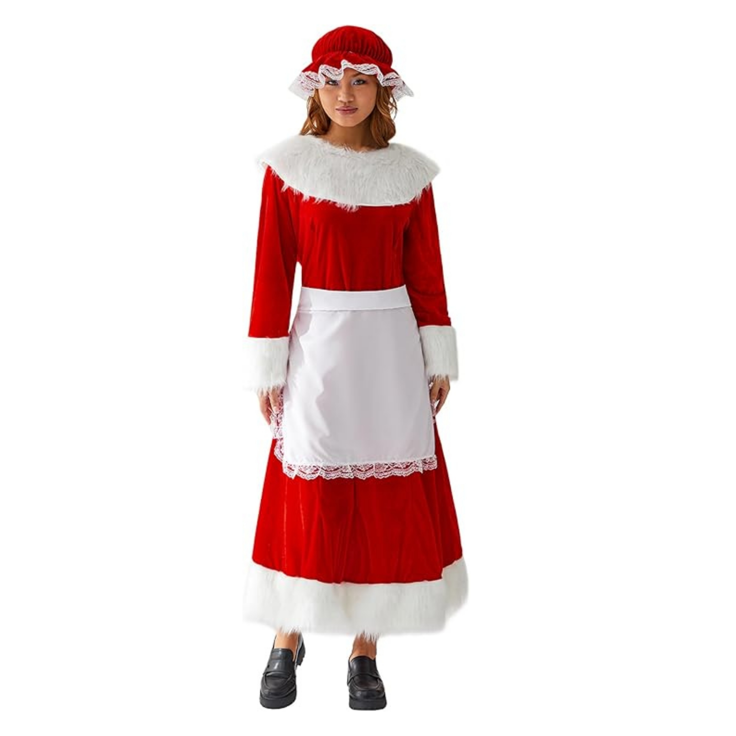 Vánoční kostým šaty paní Mikulášové s zástěrou čepice vel. M